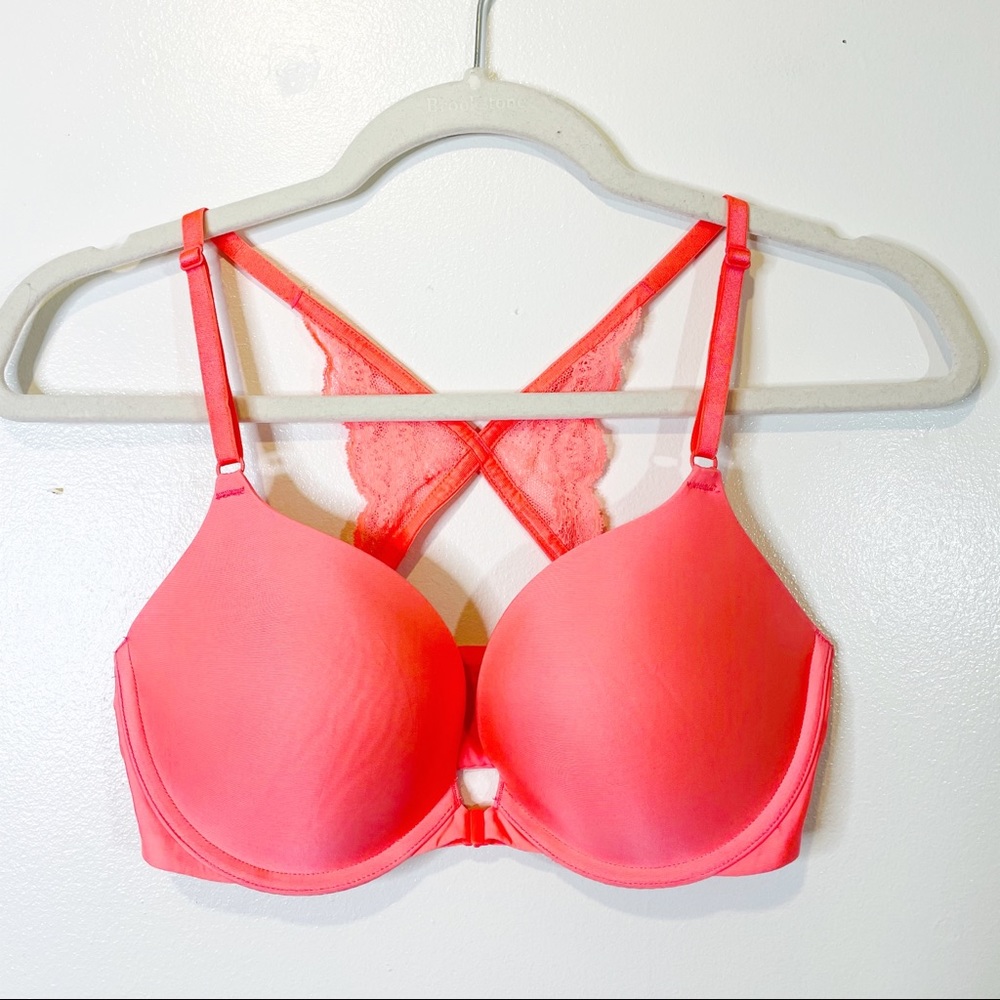 Victoria Secret | neon pink racerback push up bra front clasp closure